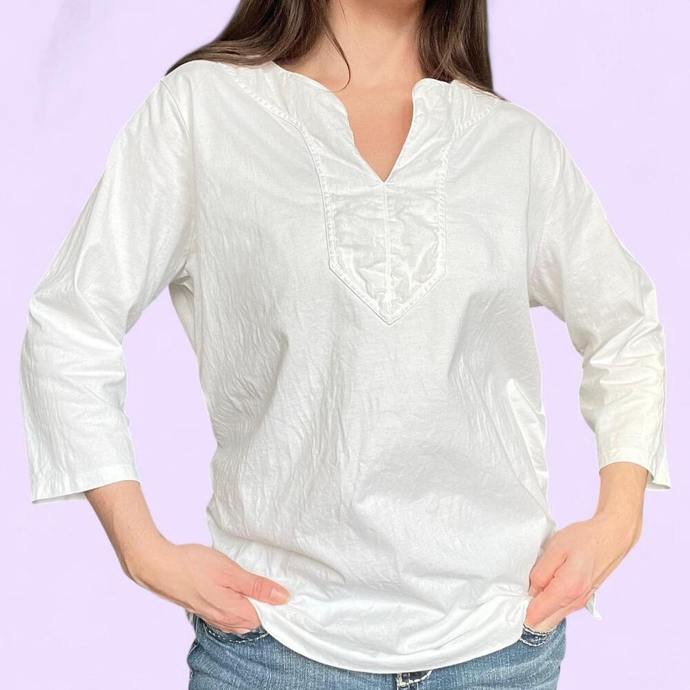 Vintage Ralph Lauren Peasant Tunic Blouse Size 2XL White Cotton Top Prairie Boho